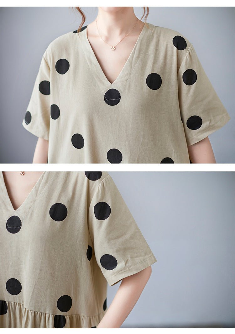 Loose-paneled Cotton And Linen V-neck Short-sleeved Dress - RICALOUX