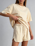 Womens Loose-Fit Pullover Short-Sleeve T-Shirt Sports Shorts Set by Ricaloux