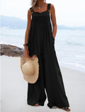 Sleeveless Wide-leg Buttoned Ethnic-style Jumpsuit by Ricaloux