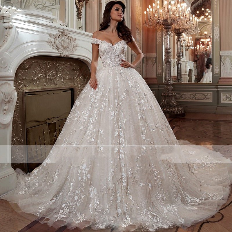 Off-shoulder French-style Bride Trailing Mori Style Simple Small Wedding Dress - RICALOUX