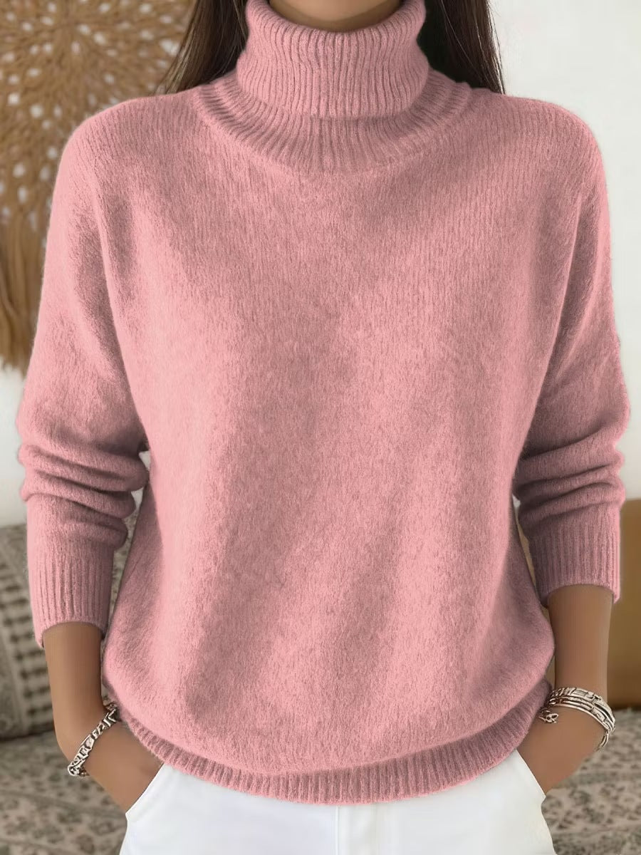 Womens Loose-fitting Solid-color Turtleneck Pullover Knit Sweater by Ricaloux