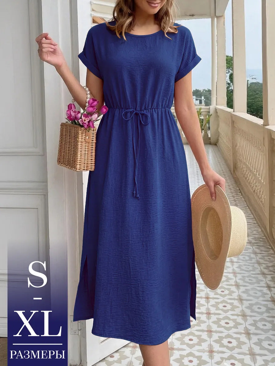Womens Casual Loose-fitting Round-neck Dress by Ricaloux