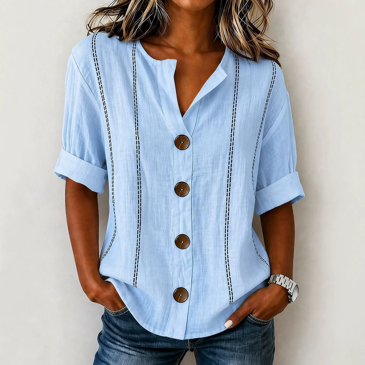 Summer Striped Button-up Blouse For Women by Ricaloux