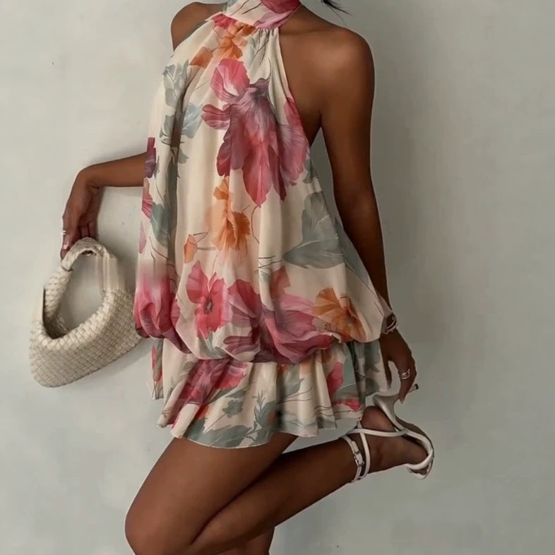 Halter-neck Ruffle Sleeveless Tiered Dress by Ricaloux