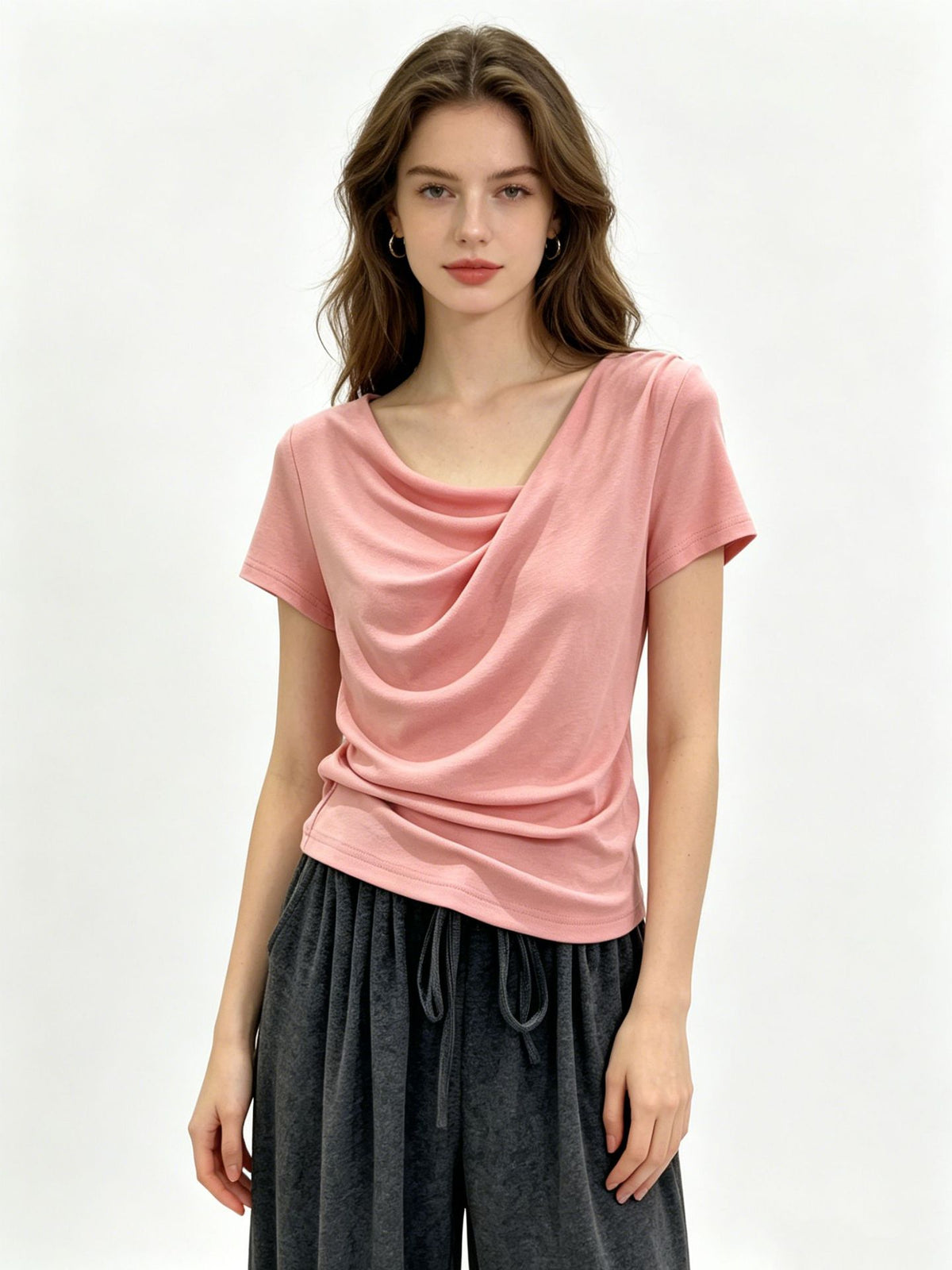Design-focused Asymmetrical Boat-neck Short-sleeve T-shirt For Women – Premium 0 | RICALOUX