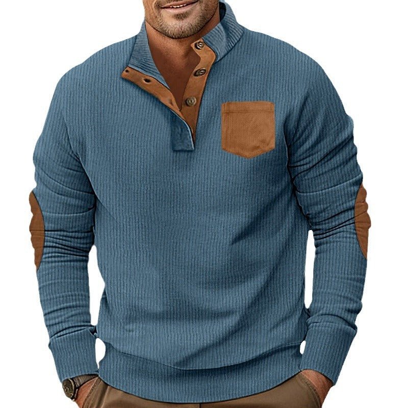 Patch Pocket Jacket Stand Collar Long Sleeve Corduroy Multicolor Hoodie - RICALOUX