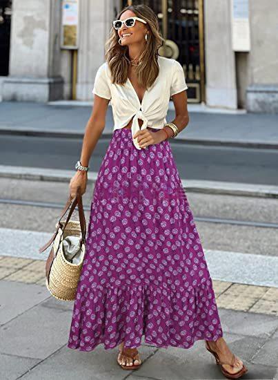 Printed Beach Casual Pleated Maxi Skirt – Premium 0 | RICALOUX