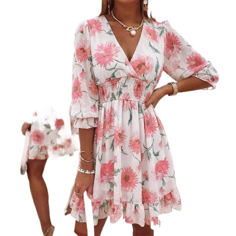 A-line Casual Chiffon Dress With A Fitted Waist And Ruffled Hem by Ricaloux
