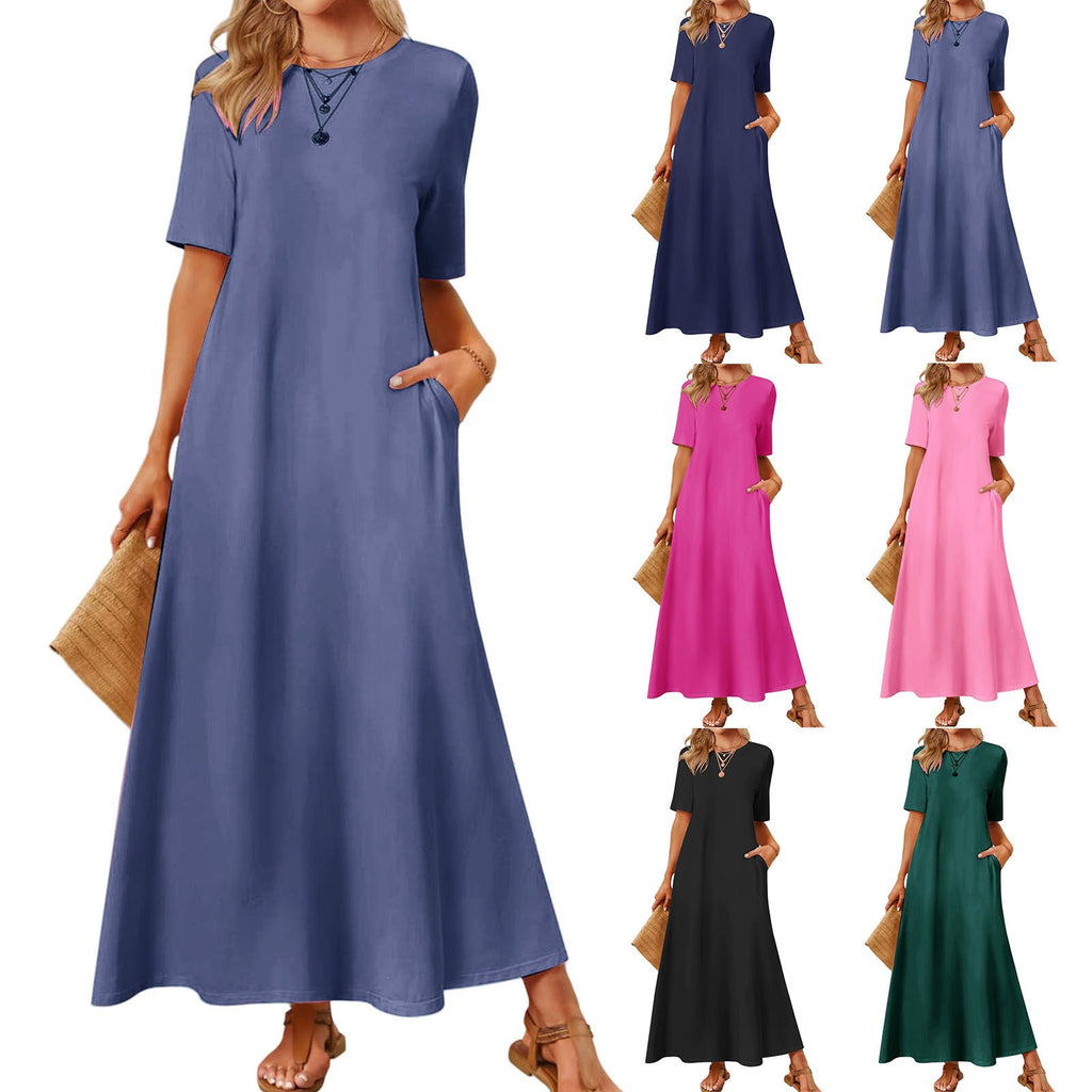 Women's Fashion Round Neck Short Sleeves Dress – Premium 0 | RICALOUX