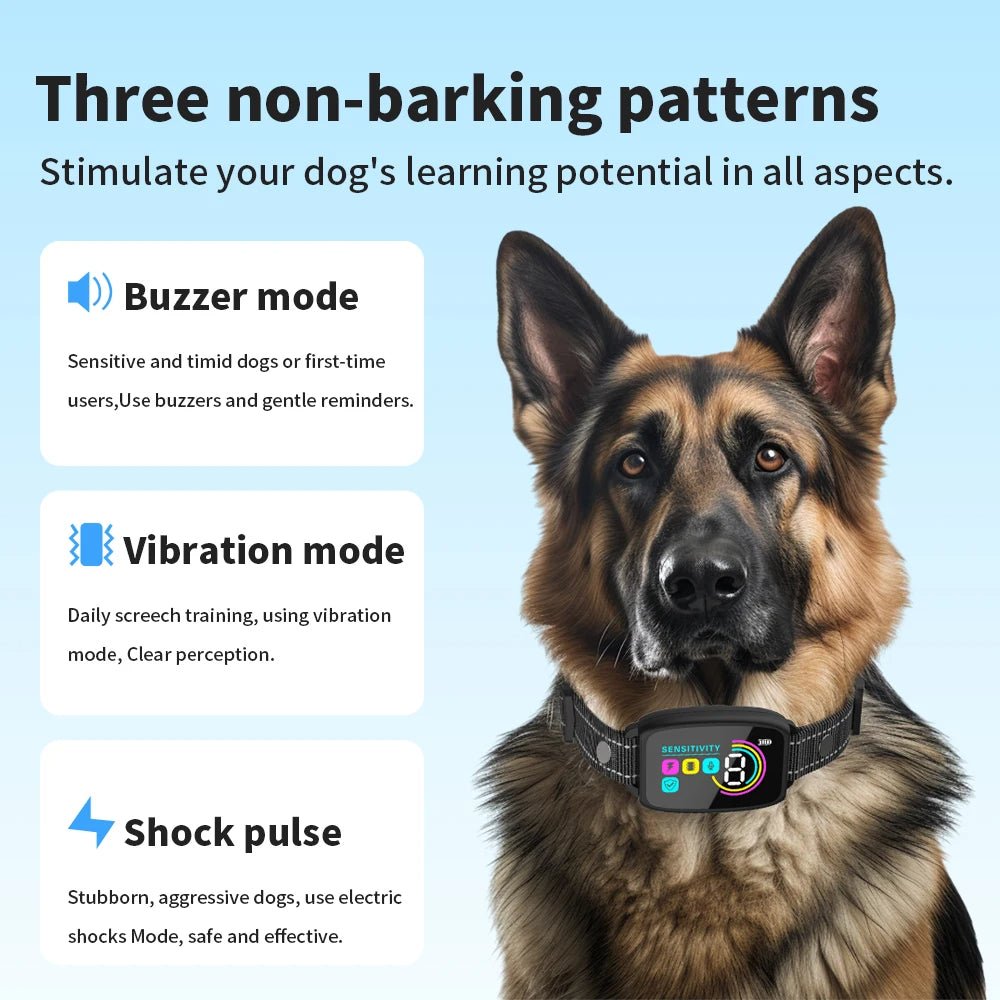 Smart Automatic Anti Barking Dog Collar Rechargeable Bark Stopper Stop Barking HD Digital Display IP67 Waterproof Collar For Dogs Pet Products - RICALOUX