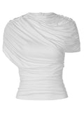Solid-color Scarf-collar Fashion Draped Sleeveless Slim-fit Short Top by Ricaloux