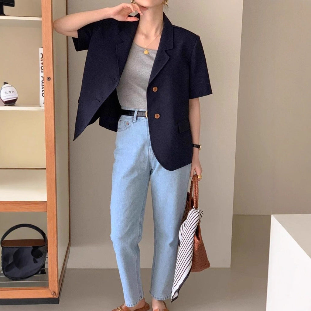 Single-breasted Two-button Relaxed-fit Versatile Casual Short-sleeve Blazer – Premium 0 | RICALOUX