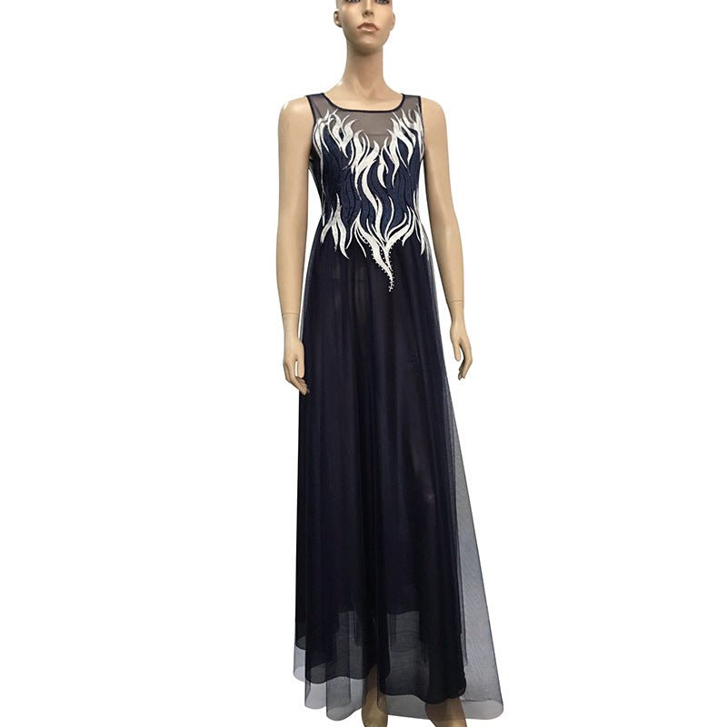 Fashion Polyester Sleeveless Mesh Long Dress - RICALOUX