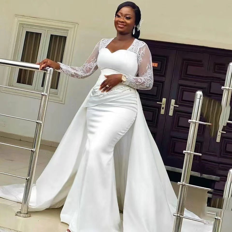Slim High Waist White Satin Party Bridal Wedding Dress - RICALOUX