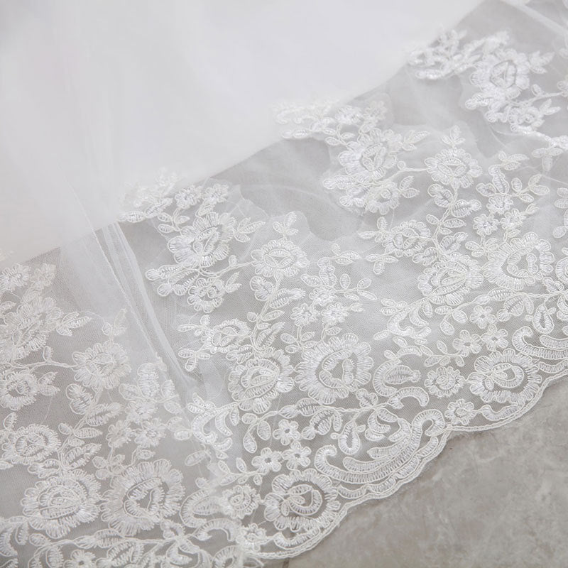 High Waist White Temperament Dream Lace Mid-waist Long Tail V-neck Wedding Dress - RICALOUX