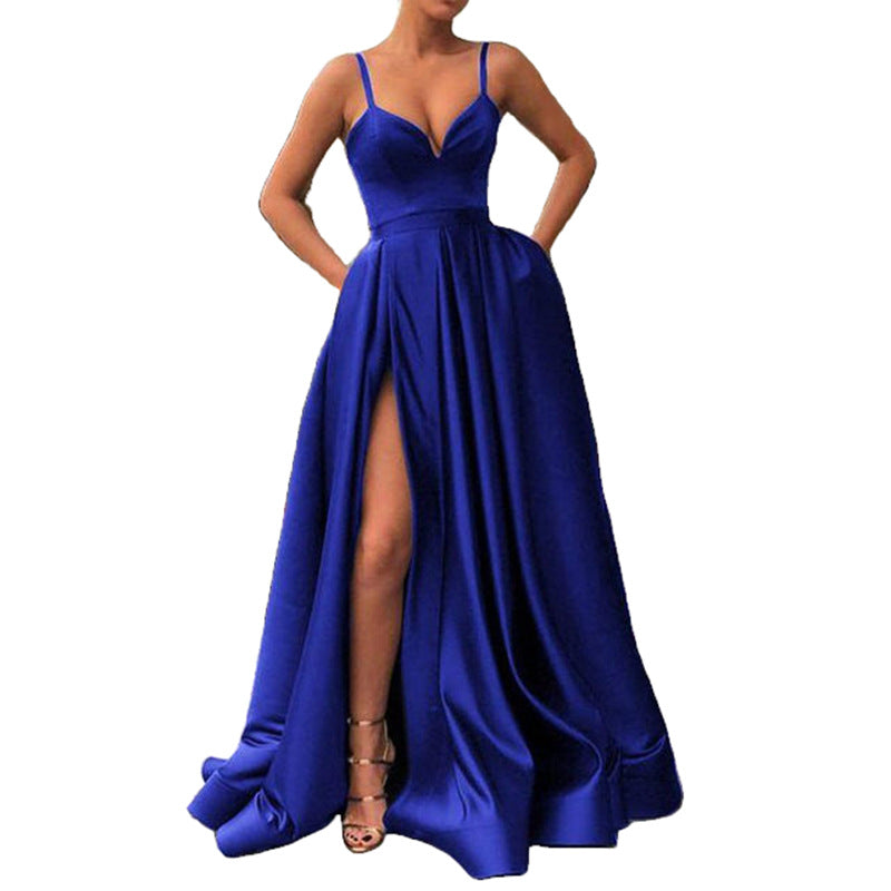 Slimming Color Slip Dress With A Trailing Satin Evening Gown For Banquets by Ricaloux