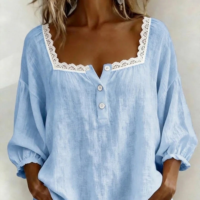 Womens Casual Loose-fit Long-sleeve Linen Top by Ricaloux