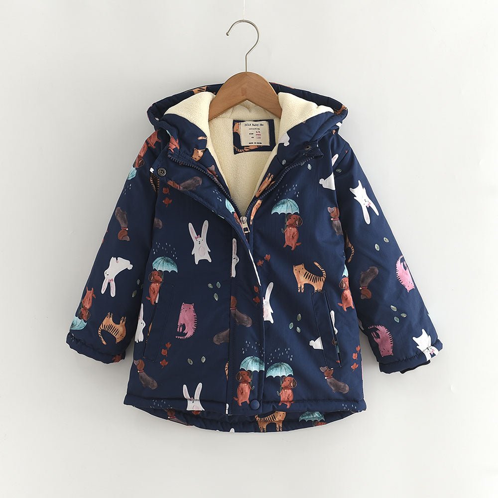 Winter New Cartoon Printed Windproof Girl Velvet Cotton Clothes - RICALOUX