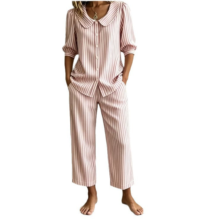 New Design Linen Striped Loose-fitting Shirt Set by Ricaloux