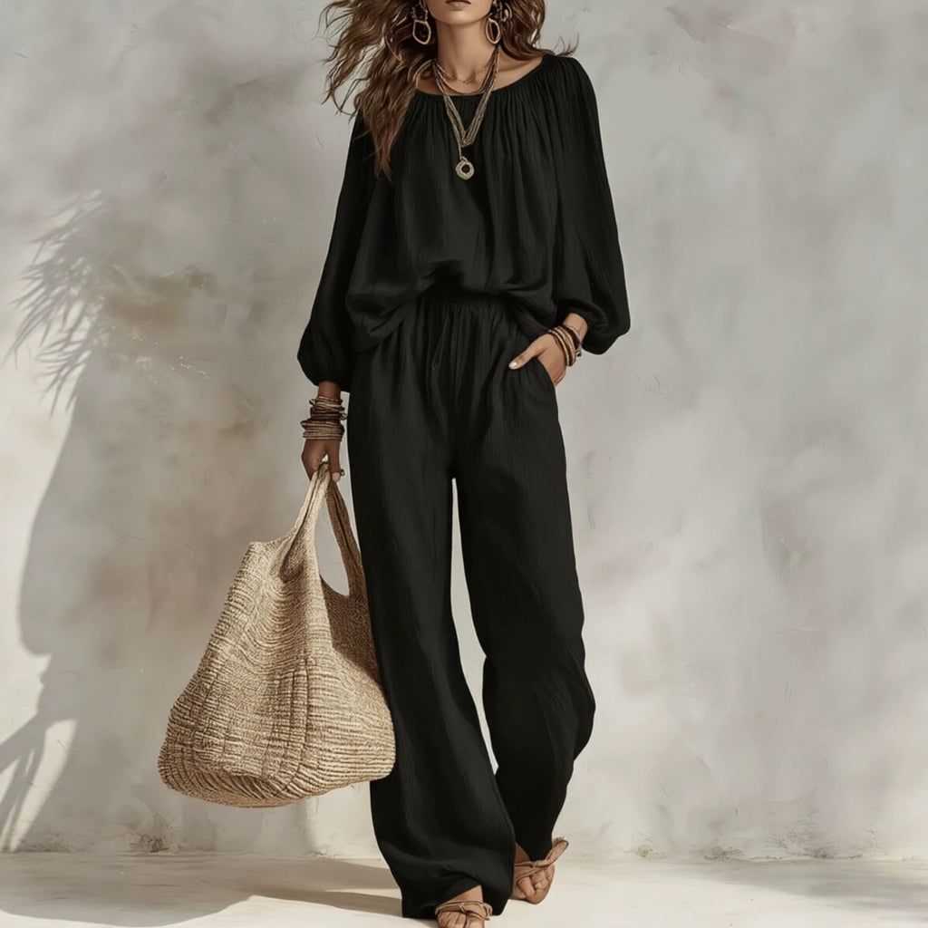 Loose-fitting Top With High-waisted Draping Wide-leg Pants – Premium 0 | RICALOUX