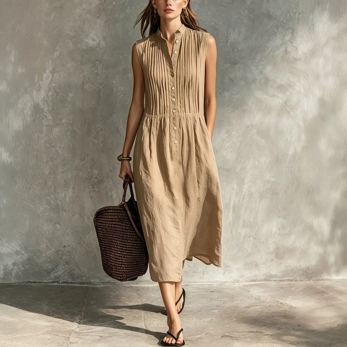 Womens Fashion Simple And Elegant Sleeveless Single-breasted Dress by Ricaloux