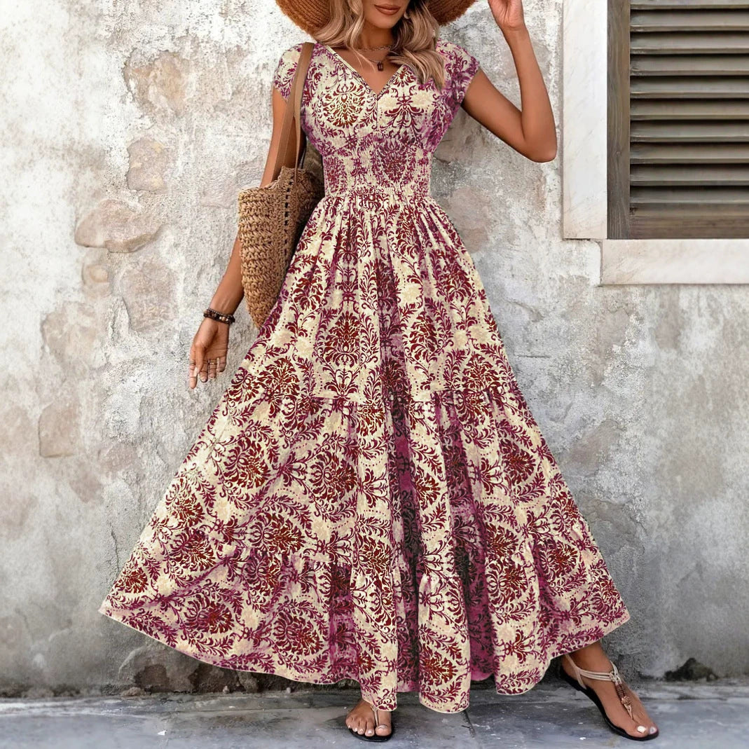 Vintage-print Dress Fashionable And Elegant V-neck Womens Wear – Premium 0 | RICALOUX