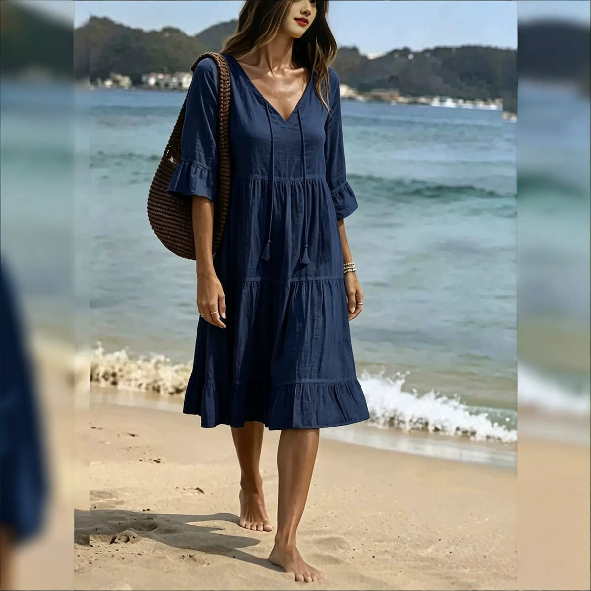 Ruffled Loose-fit Beach Midi Dress by Ricaloux