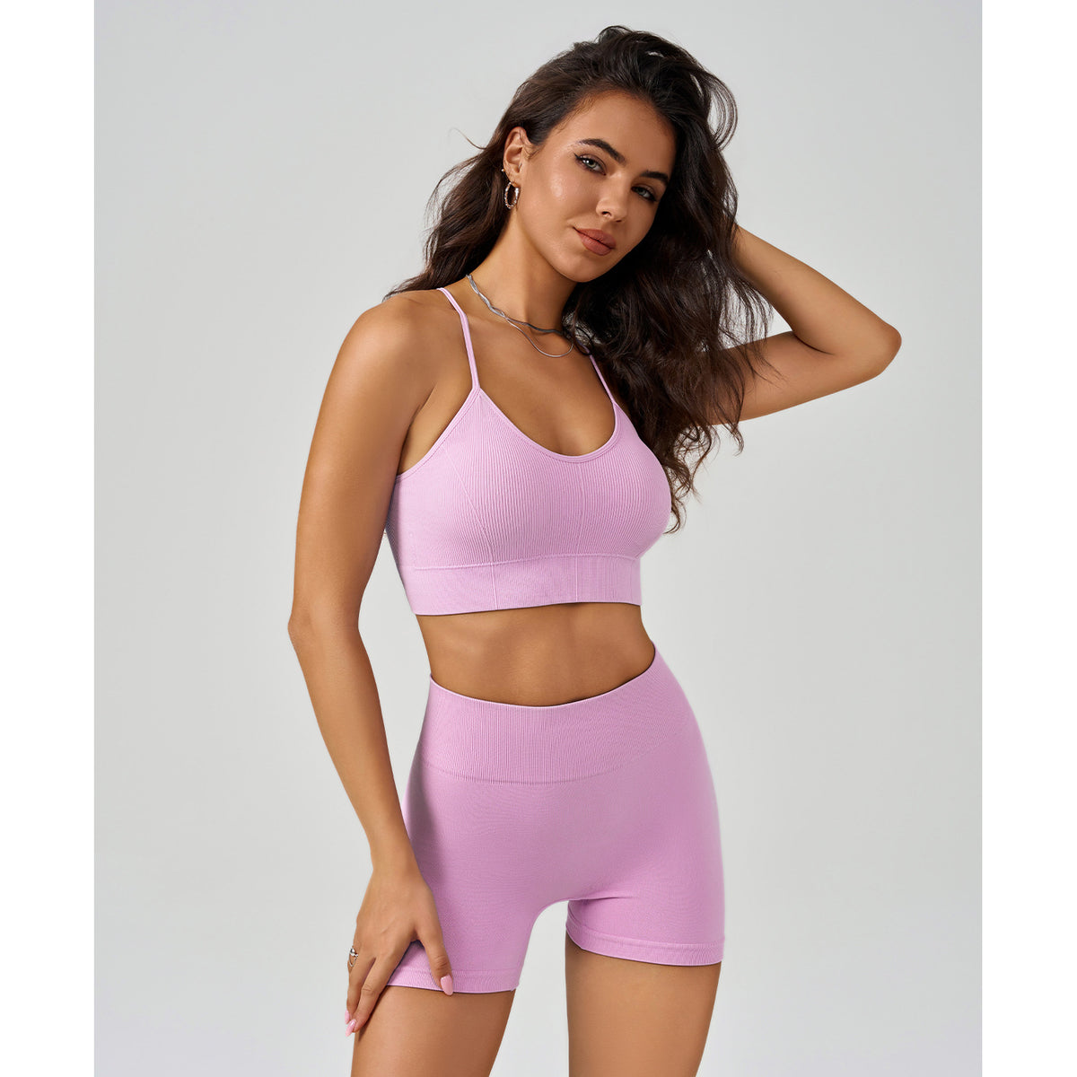 Cross-Back Yoga Sports Bra High-Waisted Tummy Control Peach Butt Yoga Tank Top Set by Ricaloux