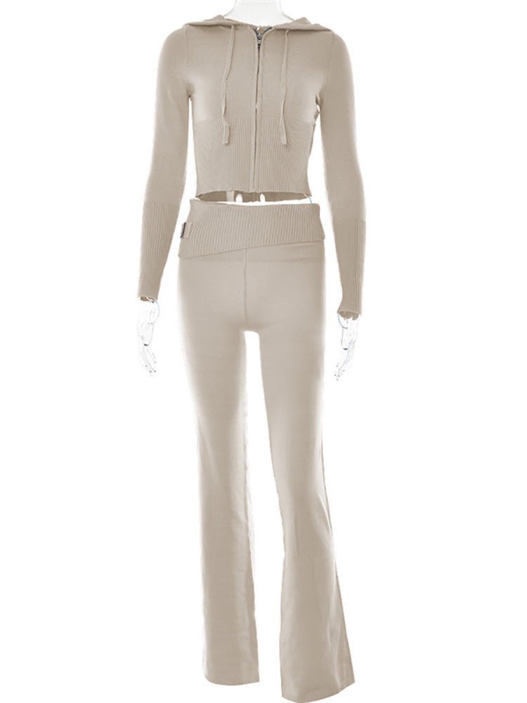 Hoodie Suit Sports Leisure Sexy Zip Long Sleeve Sweater And High Waist Long Pants Set Women's Clothing - RICALOUX