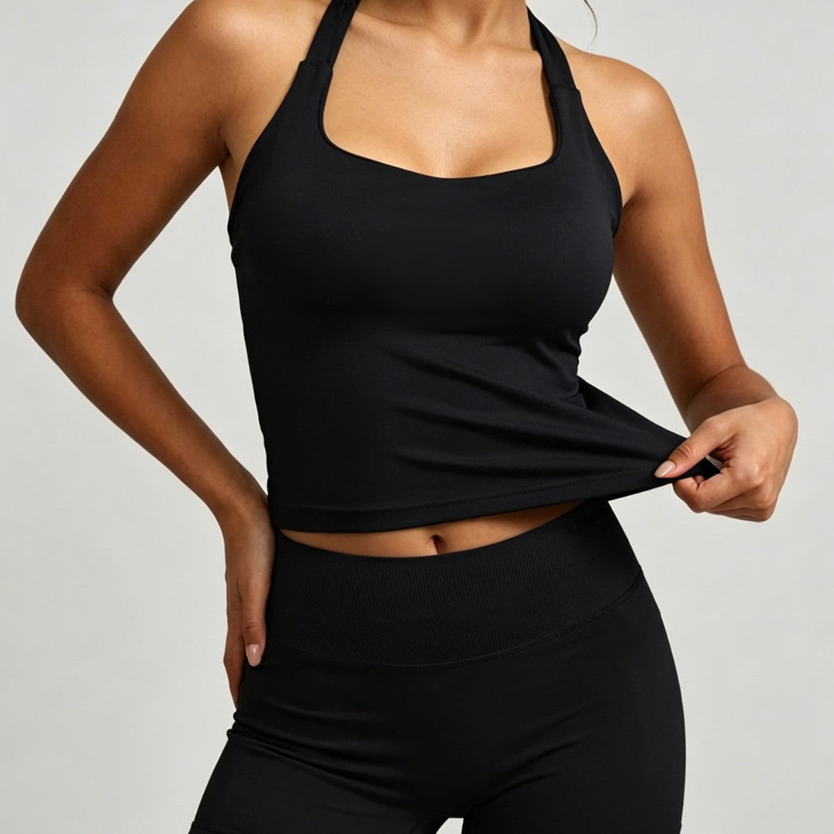 New Halter-Neck Seamless Yoga Backless Camisole And High-Waisted Workout Set by Ricaloux