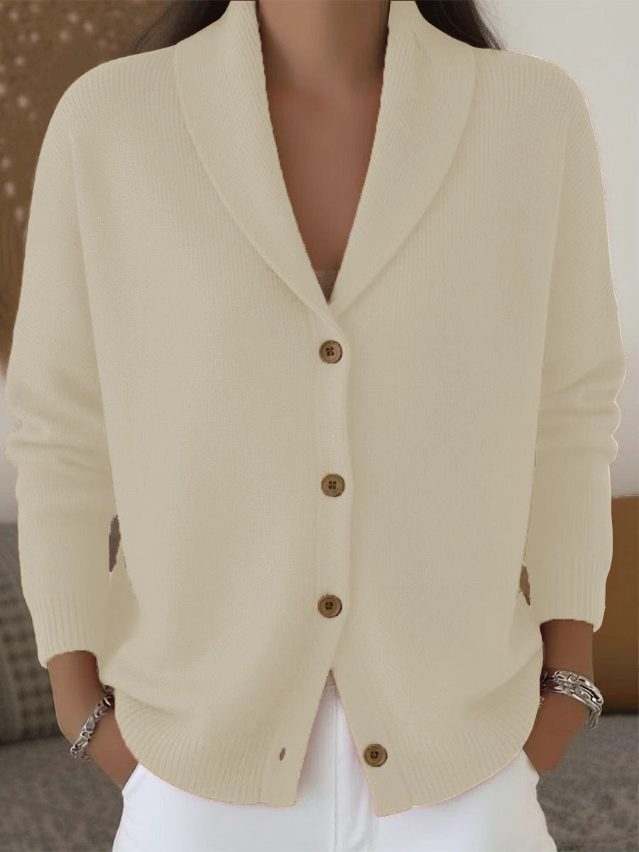 Womens Knitted Cardigan Loose-Fit Lazy Style Soft And Cozy Notch Lapel Solid Color Long-Sleeve Sweater by Ricaloux