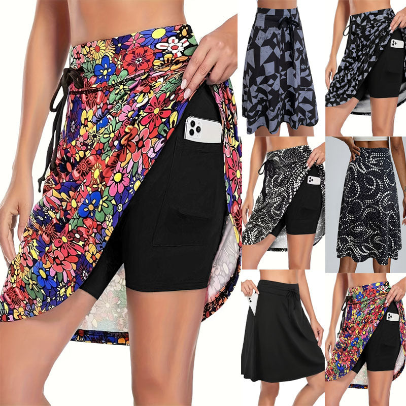 Women's Floral Print High Waist Skort With Pockets Tie Waist Ruffle Hem Athletic Skirt With Built-in Shorts – Premium 4 | RICALOUX