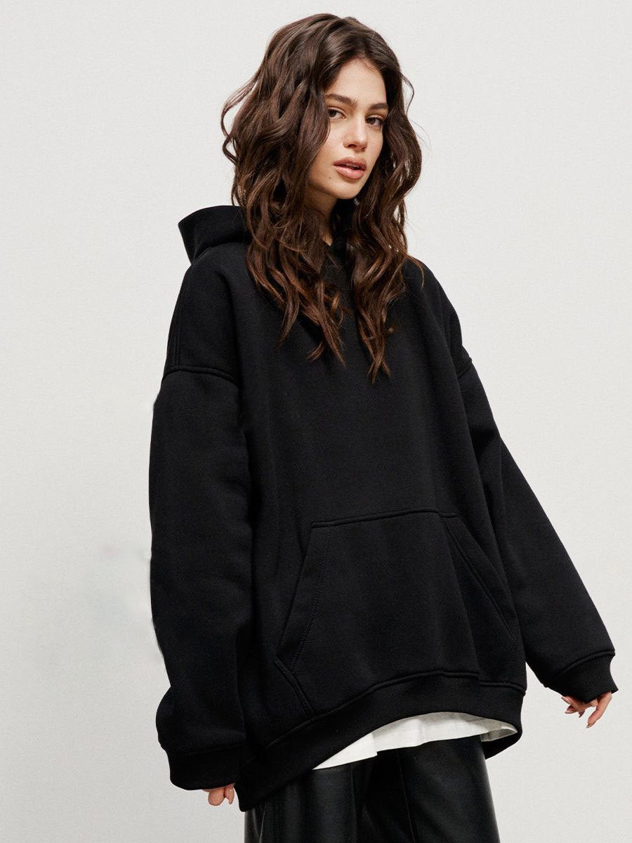 Street Boyfriend Style Polar Fleece Loose Pockets Hooded Sweater - RICALOUX