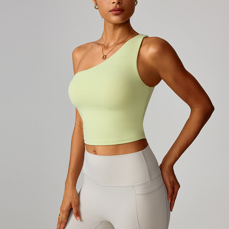 Womens Cloud-Feel Slanted One-Shoulder Cinched-Yoke Yoga Tank Top by Ricaloux