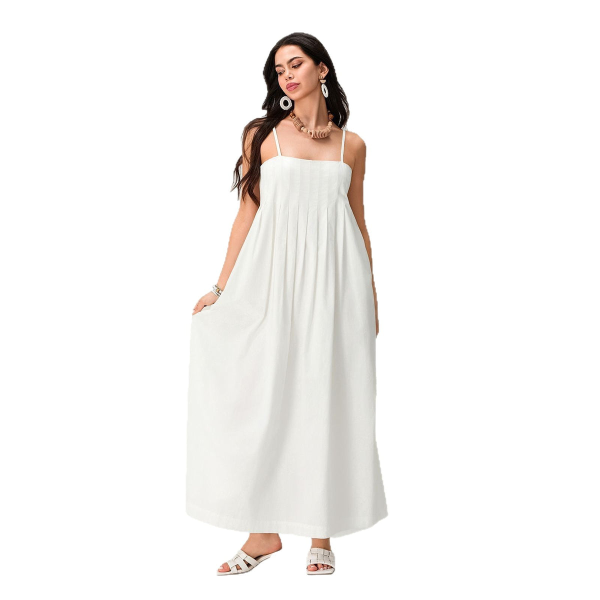 Patchwork Cotton Off-shoulder Strap Maxi Dress – Premium 0 | RICALOUX