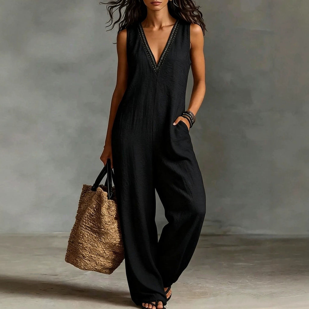 New Womens V-neck Sleeveless Wide-leg Jumpsuit – Premium 0 | RICALOUX