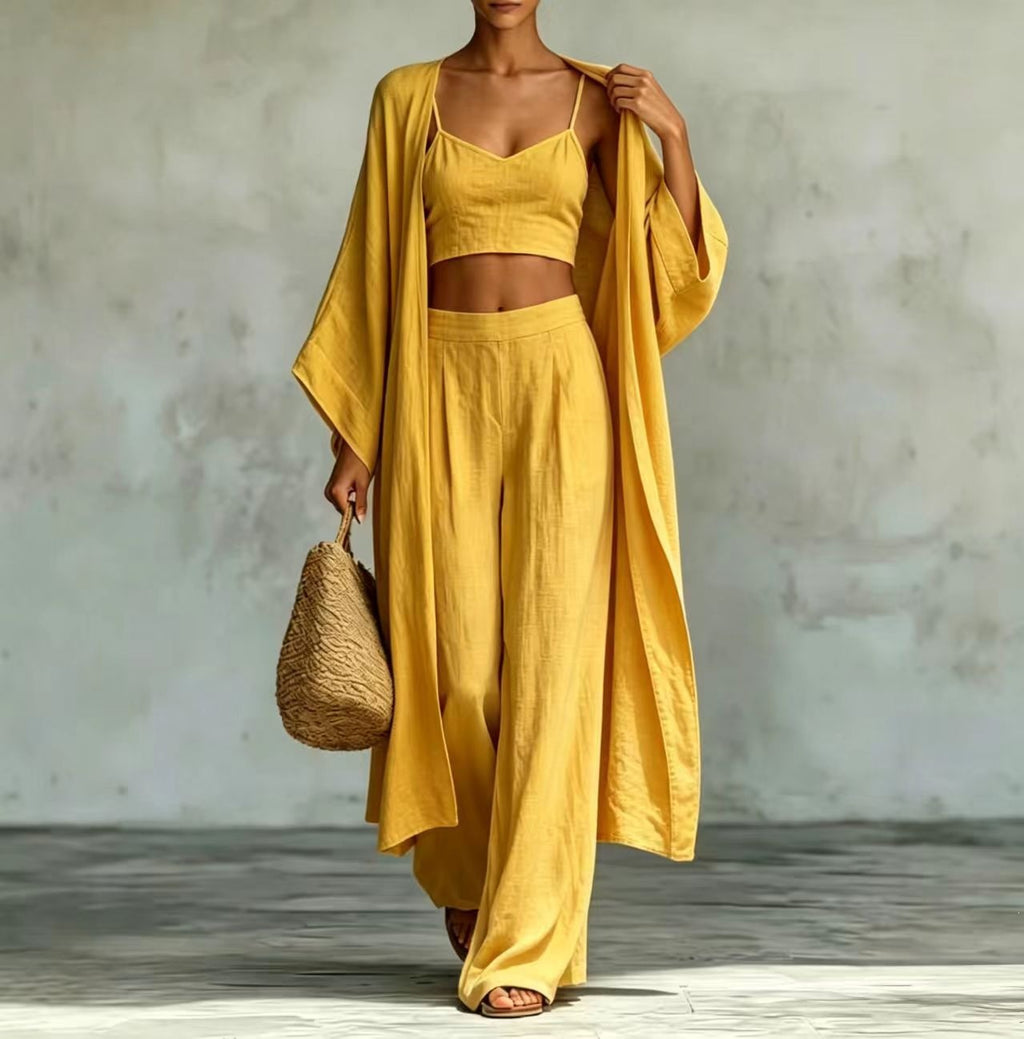 Cardigan Camisole High Waisted Wide Leg Pants Three Piece Set – Premium 0 | RICALOUX