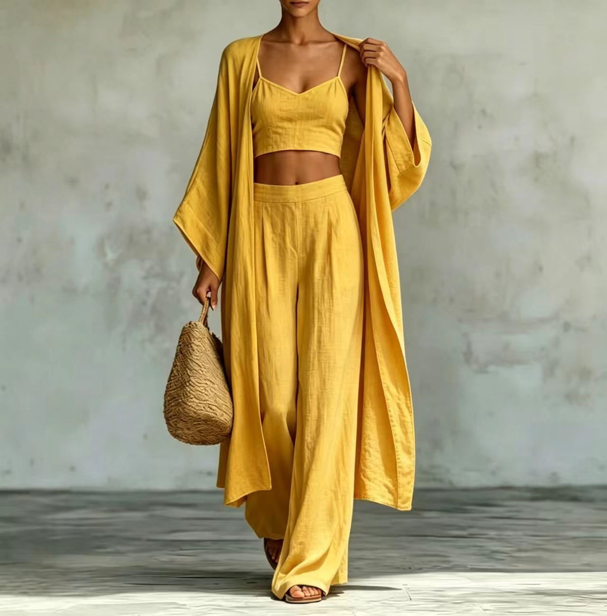 Cardigan Camisole High Waisted Wide Leg Pants Three Piece Set – Premium 0 | RICALOUX