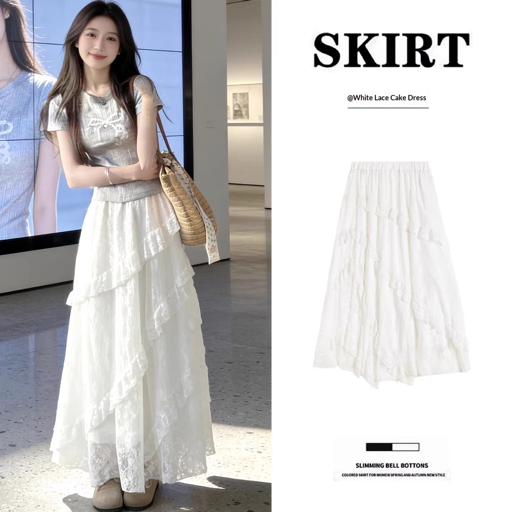 Summer New Arrivals Patchwork Twill Lace Skirt by Ricaloux