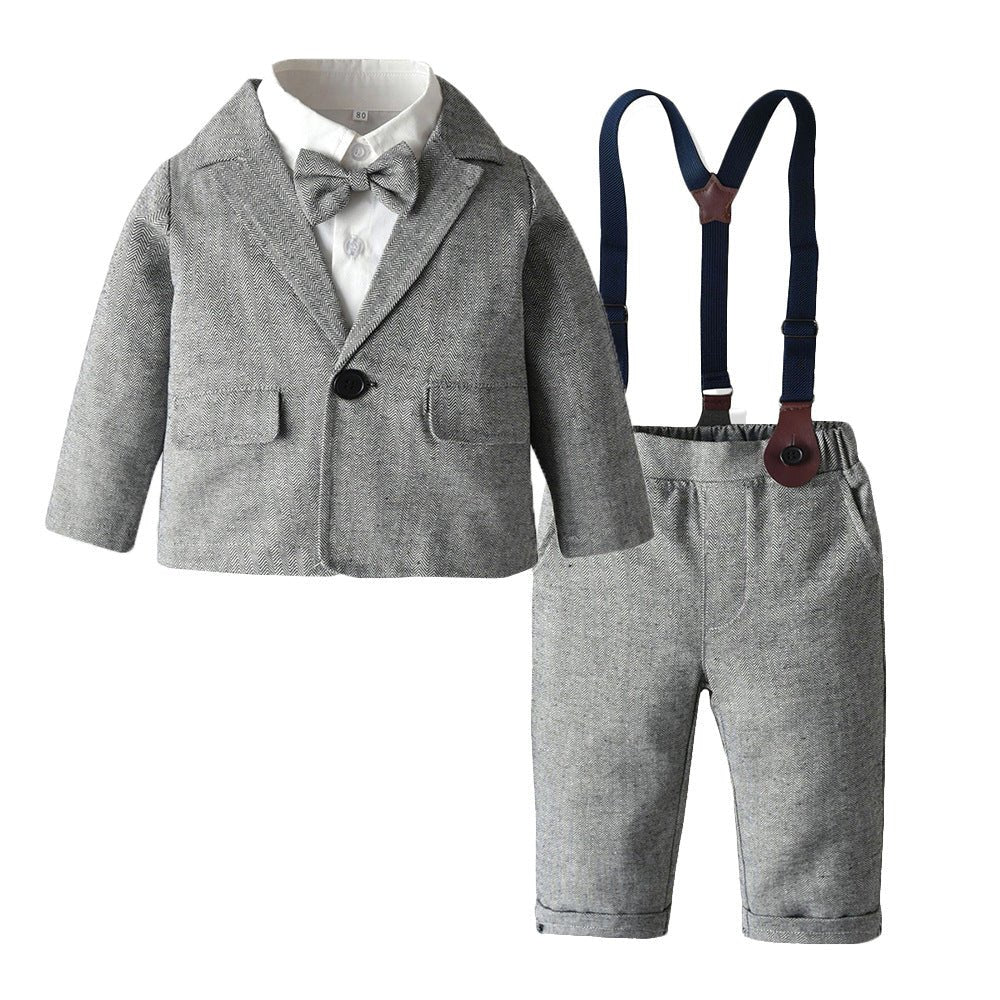 Children's Clothing Autumn And Winter Long Sleeve Cotton White Shirt Trousers Birthday Flower Children's Dress Boys Winter Suit - RICALOUX