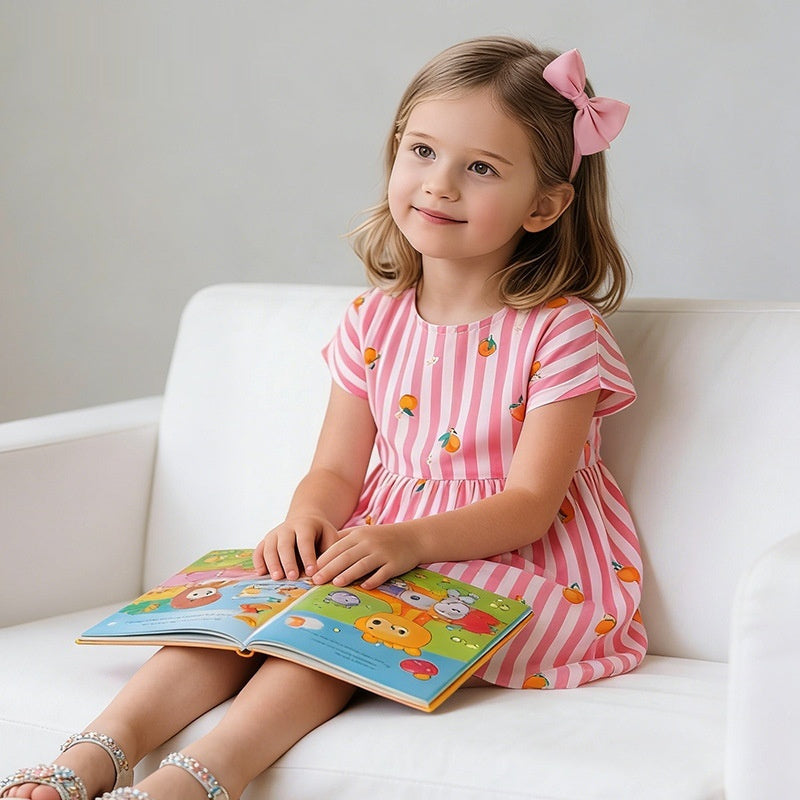 Girls Round-neck Short-sleeve Cotton Dress – Premium 0 | RICALOUX