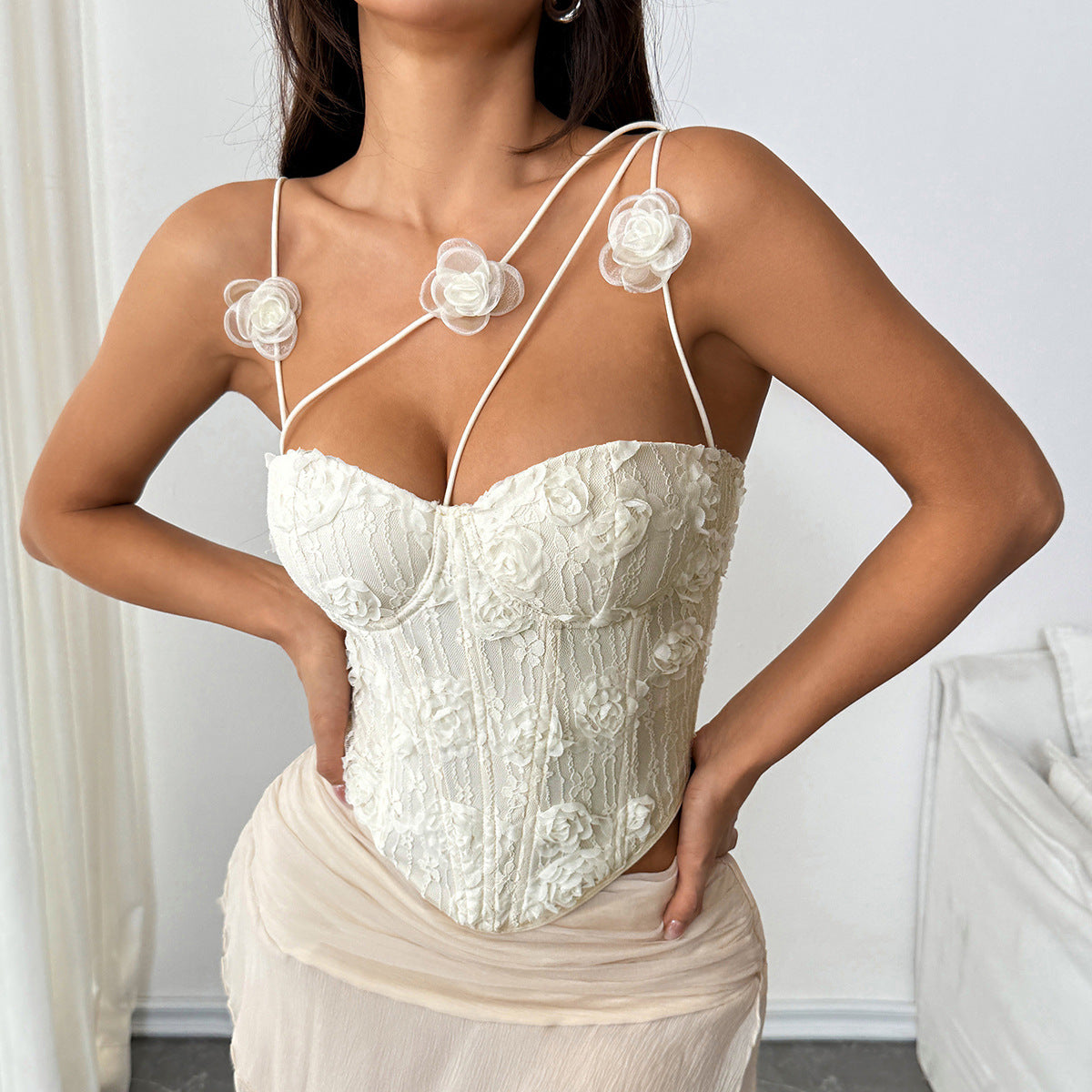 Irregular-strap Underwire Fishbone Camisole Top – Premium 0 | RICALOUX