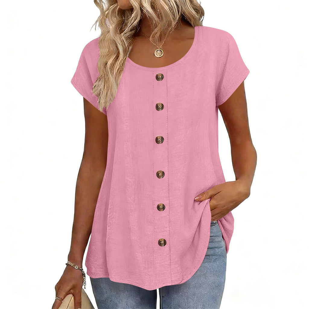 Womens Elegant And Fashionable Solid-color Round-neck Short-sleeve Top by Ricaloux