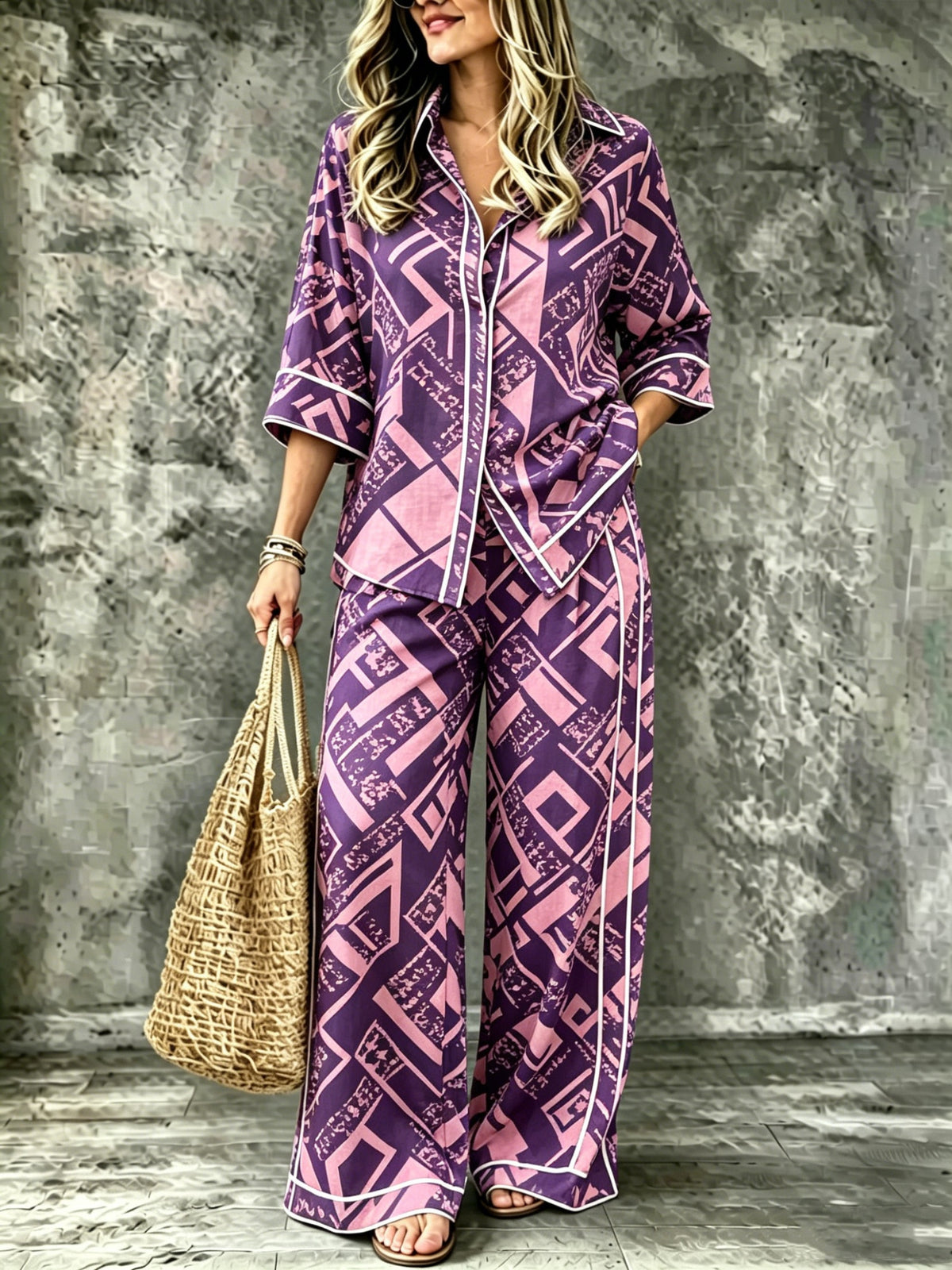 Spring Summer Womens Shirt Set With Digital Print by Ricaloux