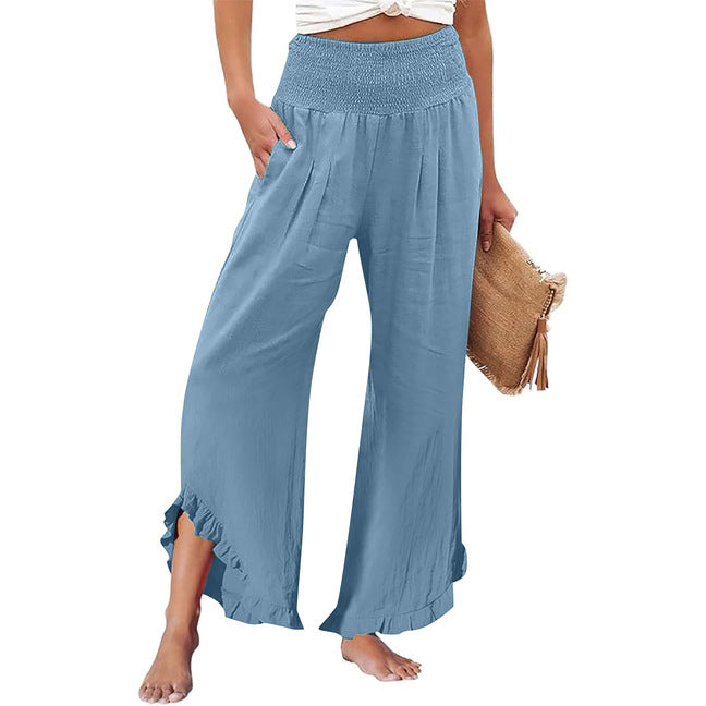 Pleated Asymmetrical Hem Cotton-linen Loose-fit Casual Pants by Ricaloux