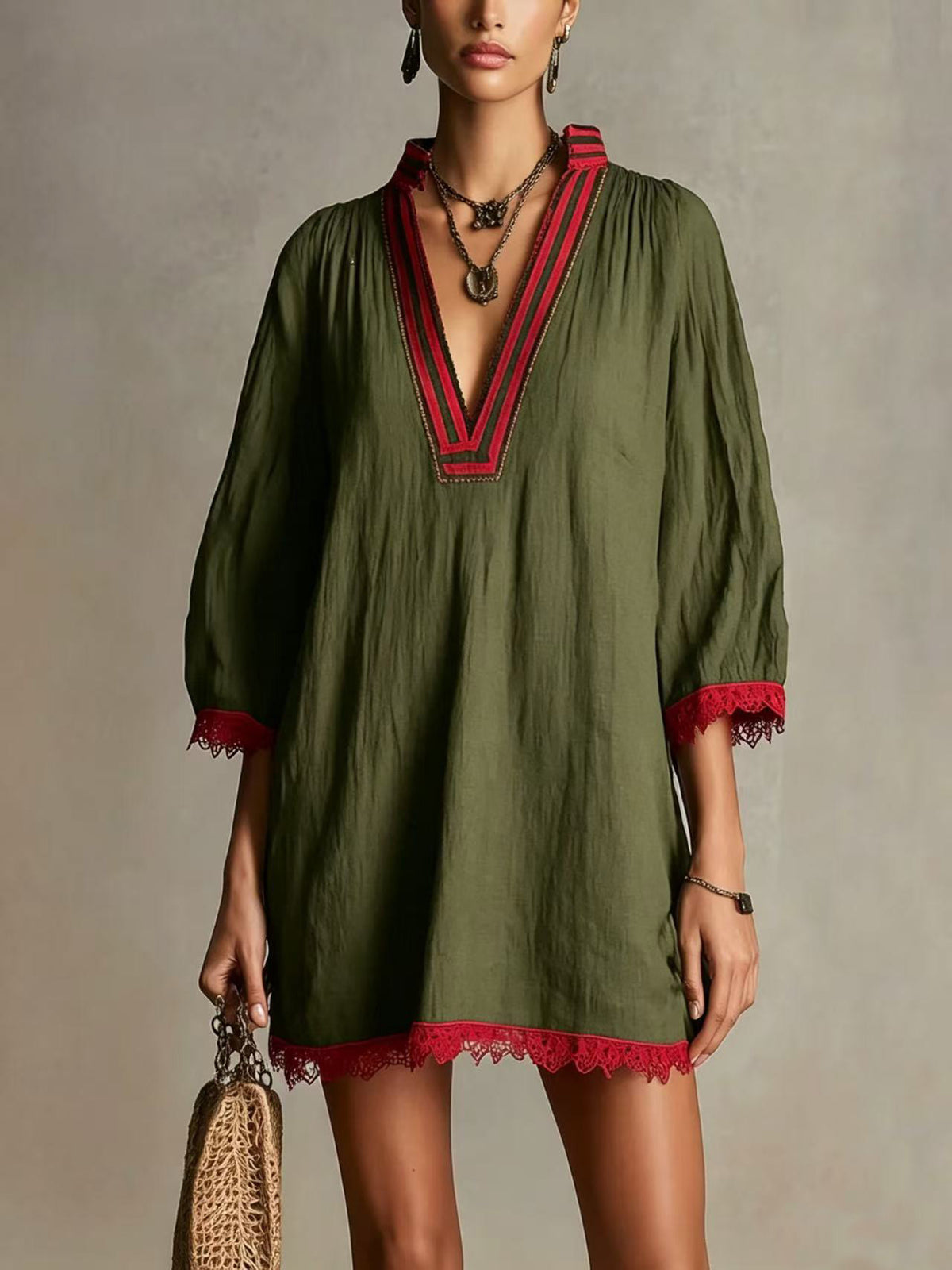 Womens V-neck Loose Casual Dress by Ricaloux