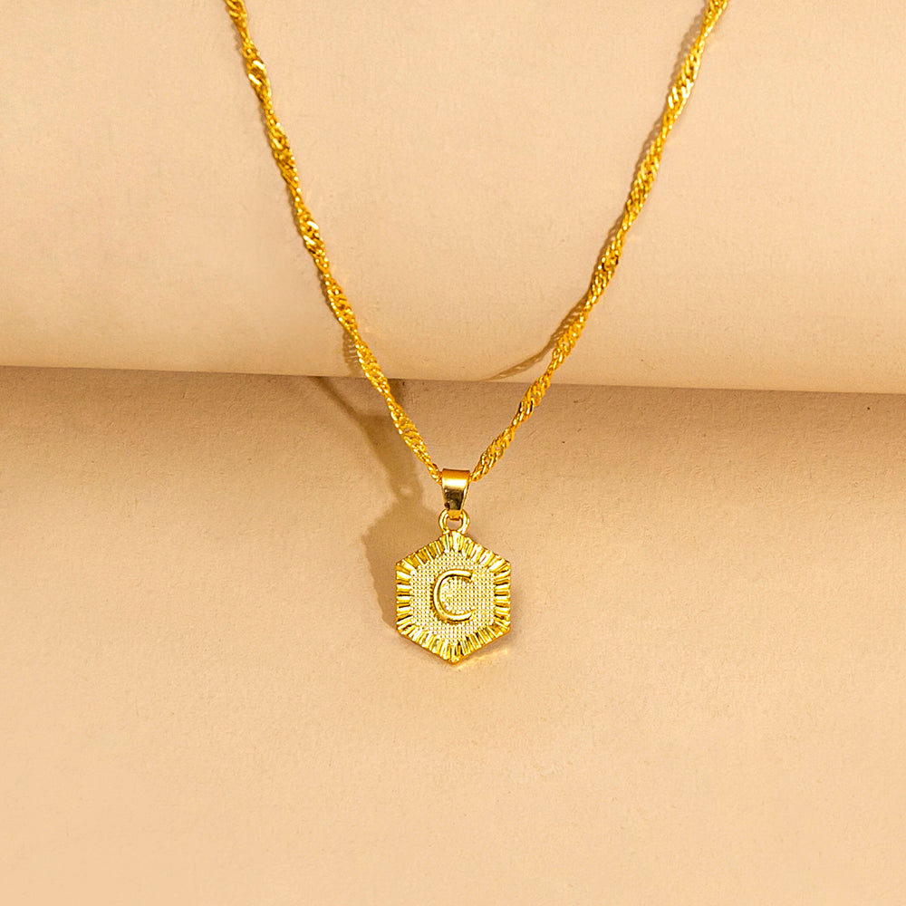 Initial Letter Hexagon Pendant Necklace For Women Jewelry by Ricaloux