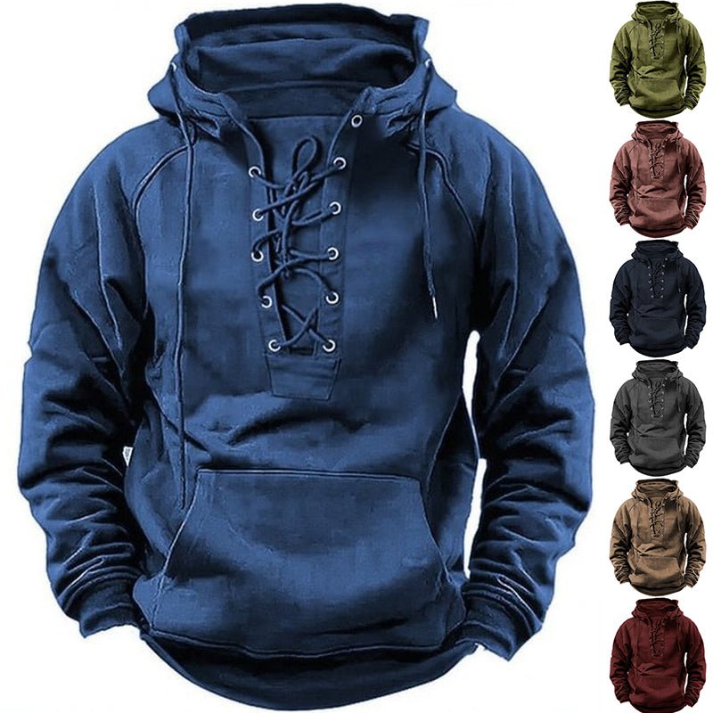 Ins Lace-up Hoodie Casual Sports Pocket Sweatshirt Men's Long-sleeved Top Clothing - RICALOUX