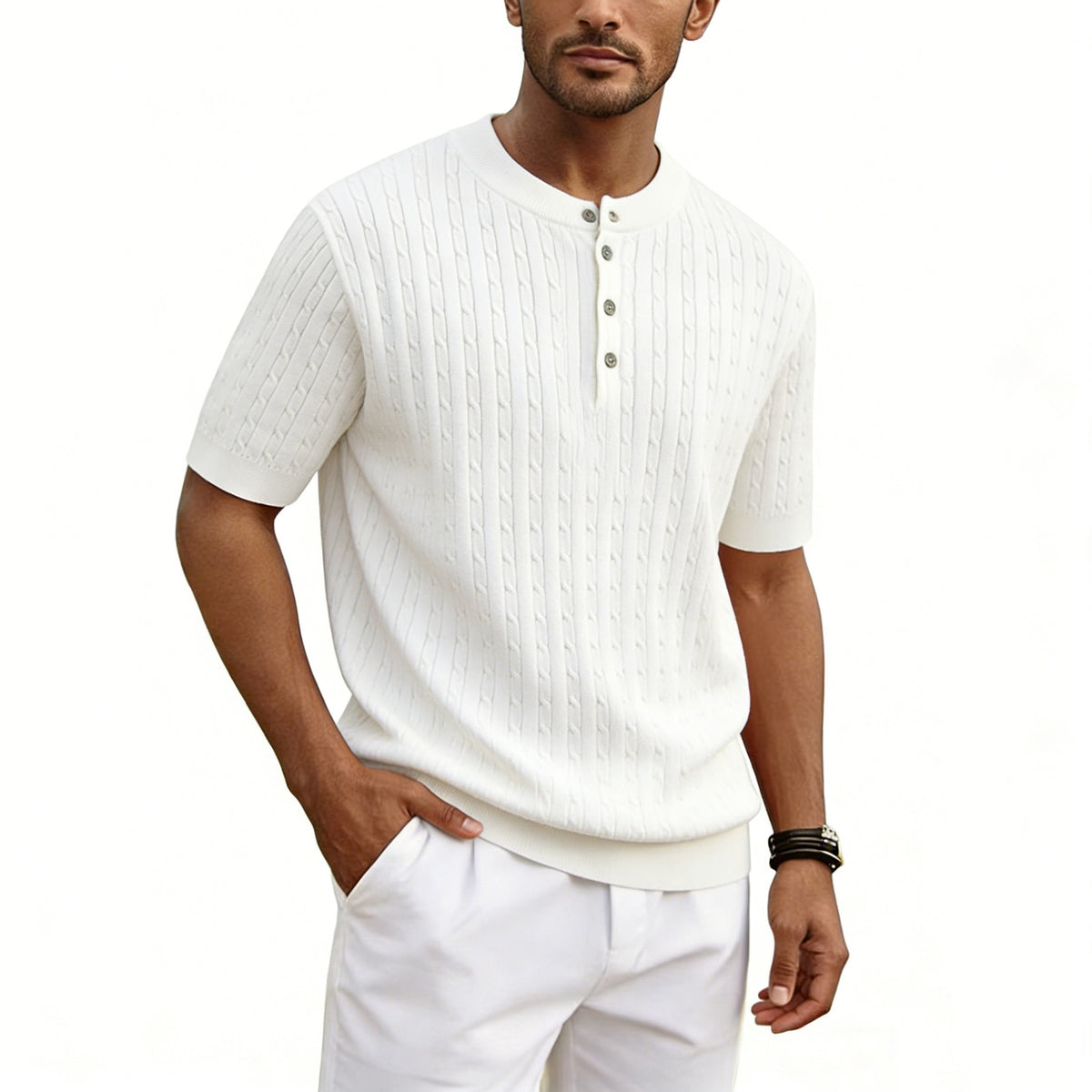 Men's Henry Collar Knit Sweater Short-sleeve T-shirt – Premium 0 | RICALOUX