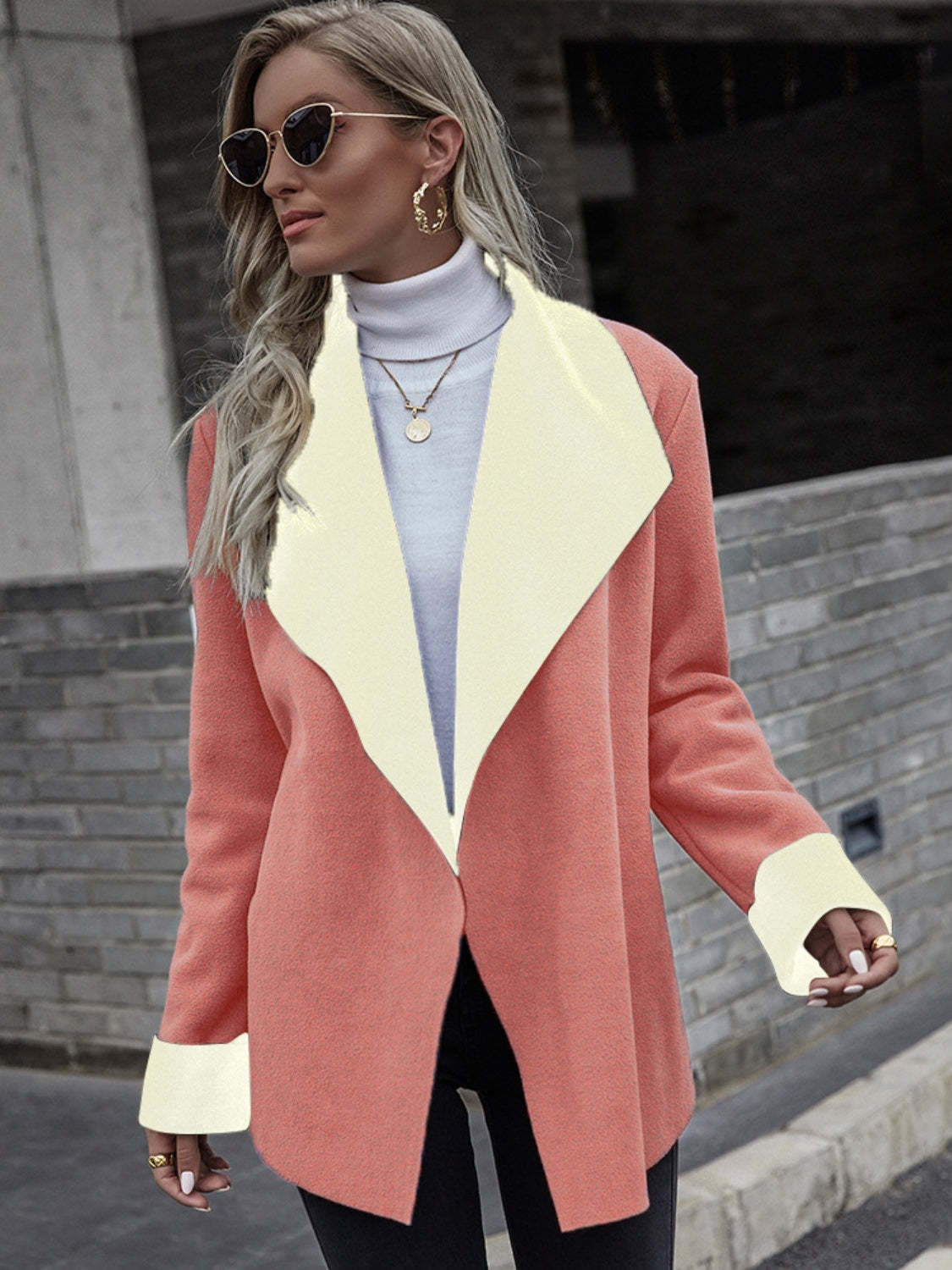 Notch-lapel Contrast-color Long-sleeve Wool Blazer by Ricaloux